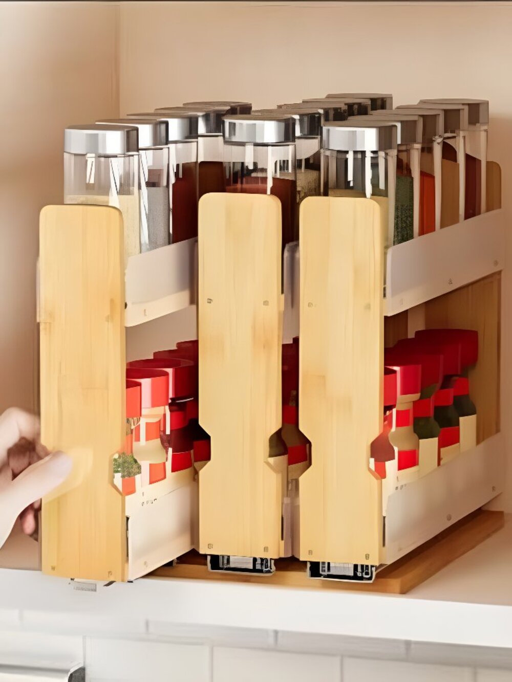 Bamboo Pull Out Spice Rack Organizer for Cabinet, Heavy Duty Slide Out